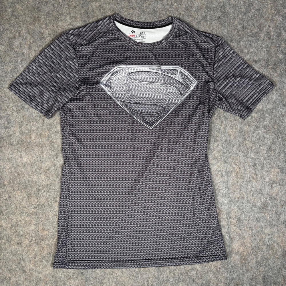 Cody Lundin Superman Compression Shirt Mens XL Black White Graphic Tee